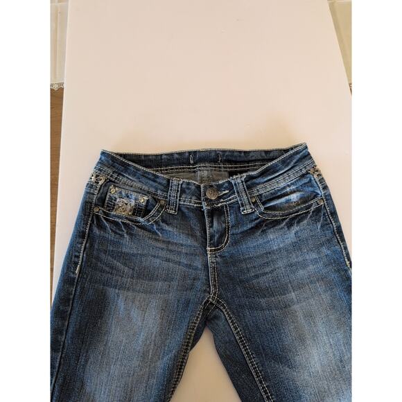 Soundgirl Jeans Women's Size 3 Blue Denim Bootcut Light Wash Embellished Logo - Picture 3 of 9